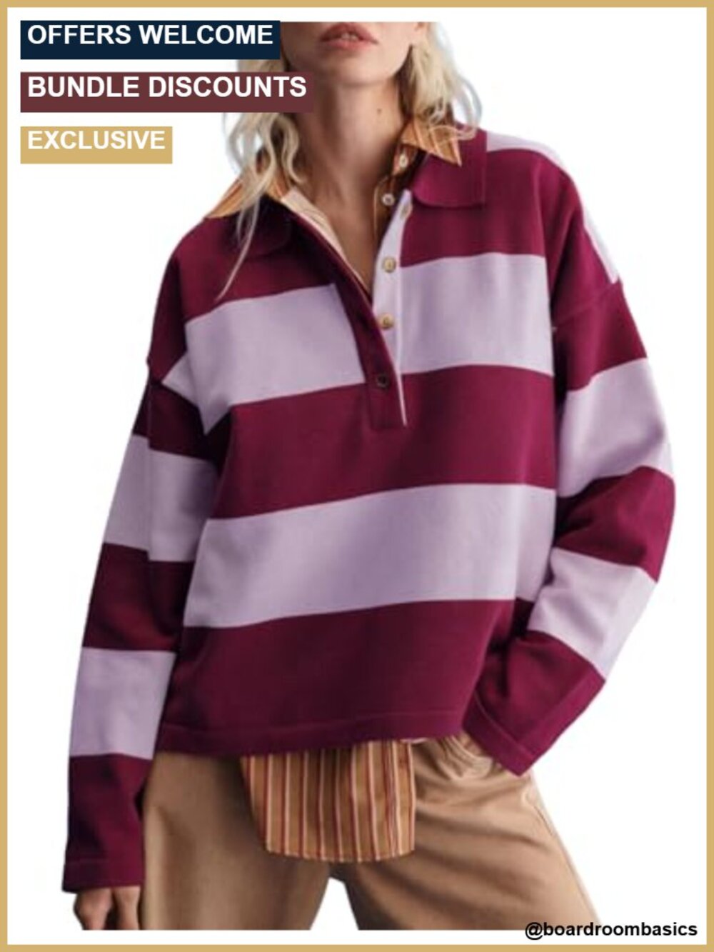 Wyeysyt Women's Rugby Polo Sweater V-Neck Button Front Pullover